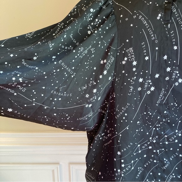 ZARA Black White Silky Star Constellation Astrology Print Long Sleeve Blouse - Picture 9 of 11